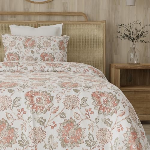 Layers Zen Cotton Blend 225 CVC Multicolor Jacobean Print | 1 Single Bedsheet & 1 Pillow Cover | Breathable & Anti-Wrinkle | 2.23m x 1.5m - Image 1