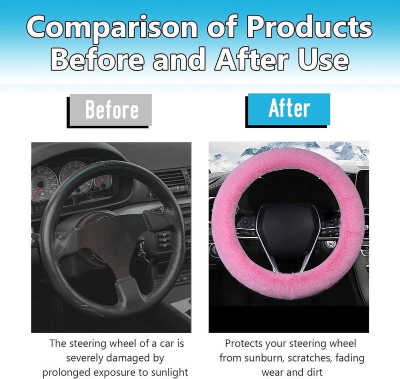 Hbxdeco Fuzzy Car Steering Wheel Cover, 15" Fluffy Auto Steering Wheel Protector for Winter Warm, Non-Slip Car Wheel Covers, Universal Vehicle Interior Decoration Accessories for Women Men (Pink) - Image 5