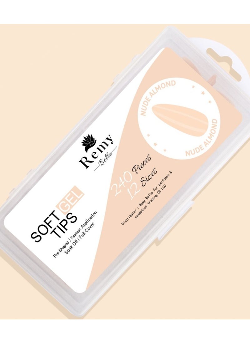 Remy Belle Soft Gel Full Cover Nail Tips Kit for Soak Off Extensions 240 Pcs of 12 Sizes (Nude Almond)  - Image 2