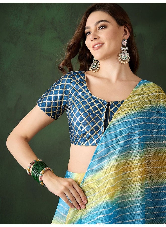 AKS Sky Blue Leheriya Lehenga Choli with Gota Blouse  - Image 2