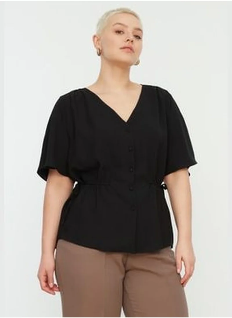 trendyol Black Knitted V-Neck Tiered Blouse TBBSS22BZ0753