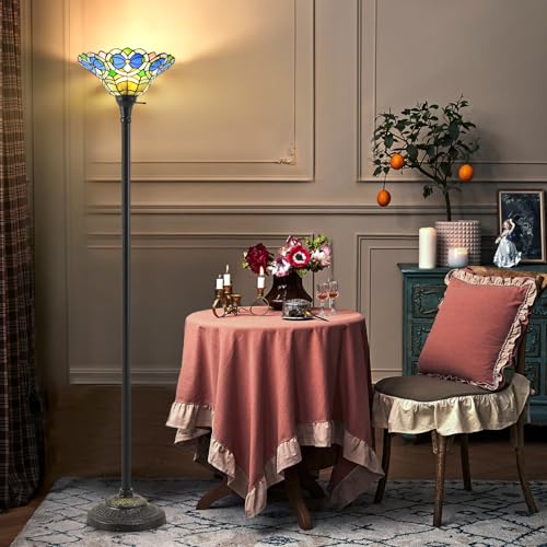 Luvkczc Tiffany Torchiere Floor Lamp - 70" Victorian Stained Glass Lamp Antique Tiffany Style Standing Light for Home,Office,Hotel Decor - Image 2
