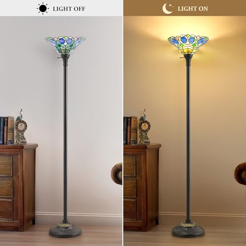 Luvkczc Tiffany Torchiere Floor Lamp - 70" Victorian Stained Glass Lamp Antique Tiffany Style Standing Light for Home,Office,Hotel Decor - Image 4