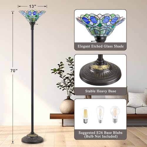 Luvkczc Tiffany Torchiere Floor Lamp - 70" Victorian Stained Glass Lamp Antique Tiffany Style Standing Light for Home,Office,Hotel Decor - Image 5