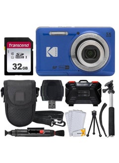 Kodak PIXPRO FZ55 Digital Camera (Blue) + 32GB Memory Card + Point and Shoot Camera Case + Extendable Monopod + Lens Cleaning Pen + LCD Screen Protectors + Table Top Tripod – Ultimate Bundle