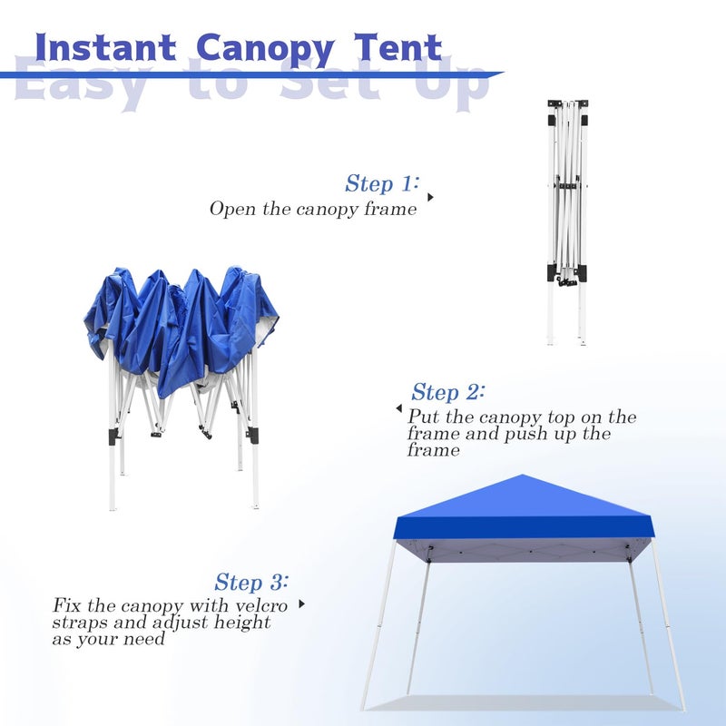 Oneofics Canopy Tent, 10X10 FT Pop Up Canopy Outdoor Instant Tent Slant Legs with Carrying Bag, Portable Gazebo Shelter for Patio Deck Garden and Beach - 8X8 FT Canopy Cover, Blue - Image 3