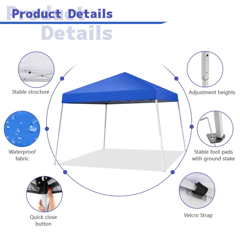 Oneofics Canopy Tent, 10X10 FT Pop Up Canopy Outdoor Instant Tent Slant Legs with Carrying Bag, Portable Gazebo Shelter for Patio Deck Garden and Beach - 8X8 FT Canopy Cover, Blue - Image 2
