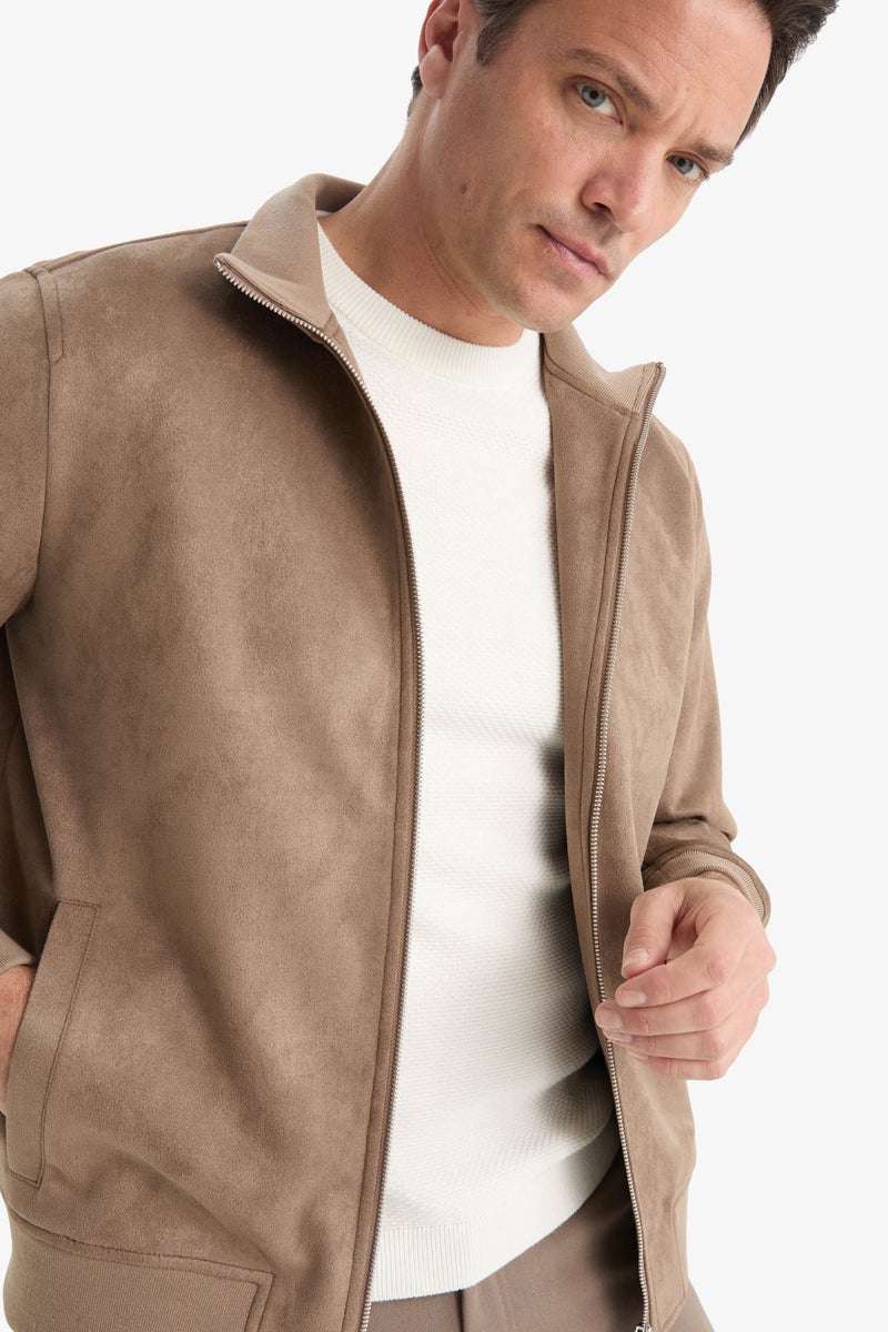 DeFacto Brown Man Slim Fit Suede Puffer Jacket Casual - Image 1