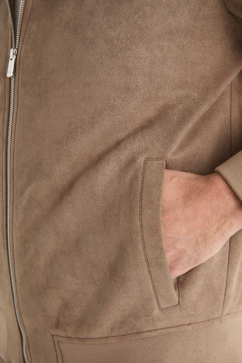 DeFacto Brown Man Slim Fit Suede Puffer Jacket Casual - Image 5