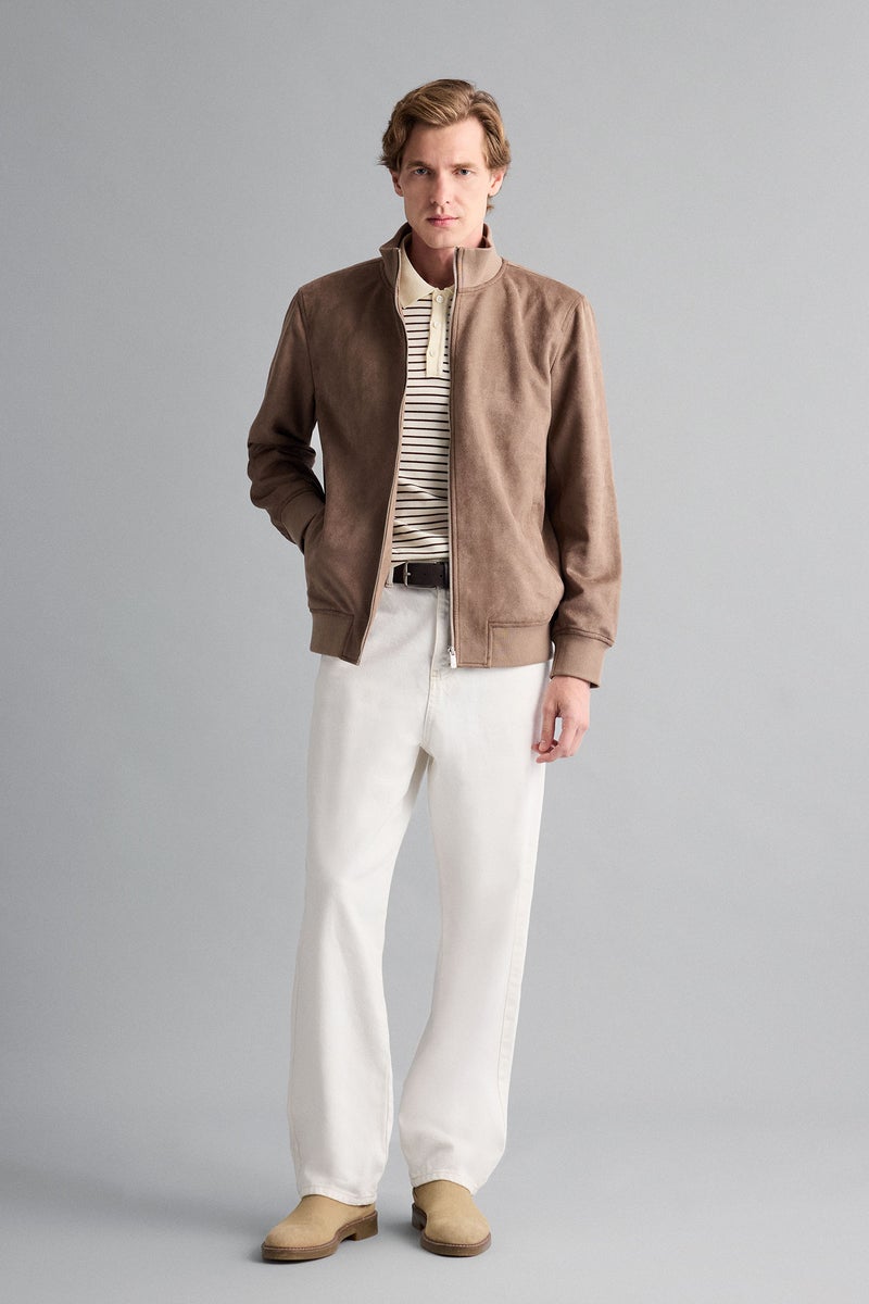 DeFacto Brown Man Slim Fit Suede Puffer Jacket Casual - Image 2