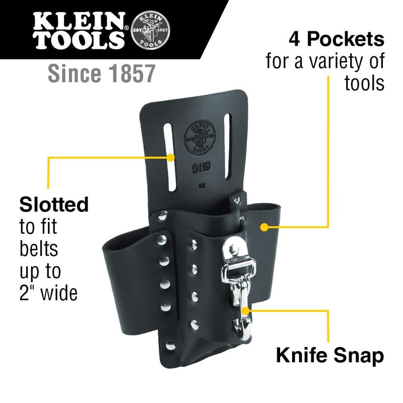 Klein Tools 5119 Tool Pouch, Multi Tool Holder with 4 Pockets and Knife Holder is Great for Electrician Gifts - Image 2
