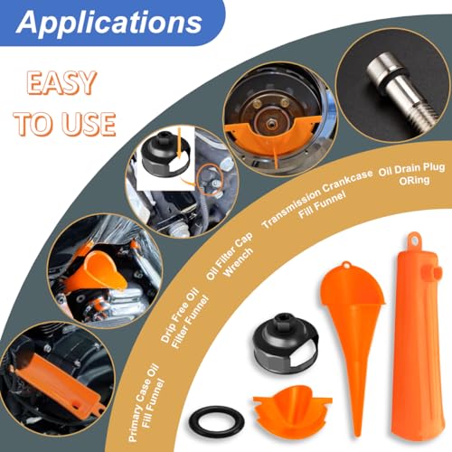 Shonee Oil Change Kit for Harley Tool, Oil Filter Wrench, Oil Funnels Set, Motorcycle Primary Case Oil Funnel, 50PCS 11105 Drain Plug O-Ring for Harley Davidson Accessories - Image 4