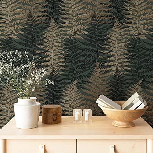 JiffDiff Botanical Fern Wallpaper Green Moody Peel and Stick Wallpaper 17.73" x 118.1" Forest Textured Self Adhesive Temporary Wall Paper for Bathroom Bedroom Apartment Friendly - Image 5