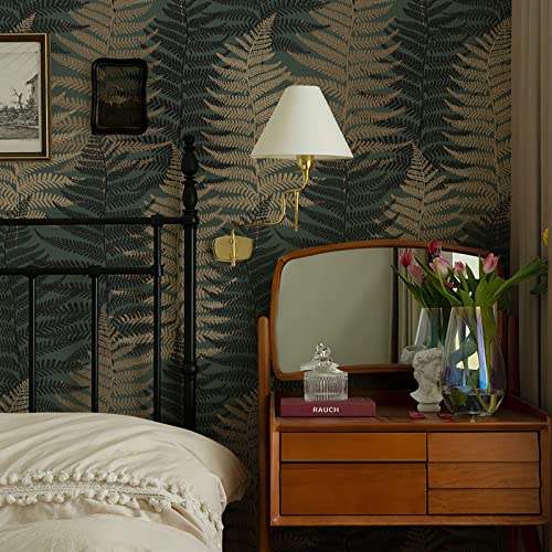 JiffDiff Botanical Fern Wallpaper Green Moody Peel and Stick Wallpaper 17.73" x 118.1" Forest Textured Self Adhesive Temporary Wall Paper for Bathroom Bedroom Apartment Friendly - Image 2