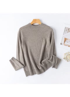 Basic BI 13 Colors 100% Merino Wool Seamless Turtleneck Sweater for Women Camel gray