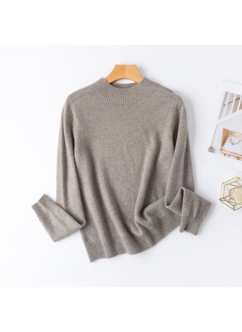 Generic - Basic BI 13 Colors 100% Merino Wool Seamless Turtleneck Sweater for Women Camel gray - Image 1