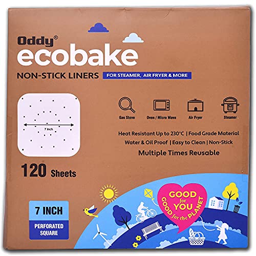 Oddy Uniwraps Ecobake Non-Stick Baking Paper for Steamer,Airfryer&More-Perforated,7 Inch Square,120 Pcs(White),170 mm - Image 1