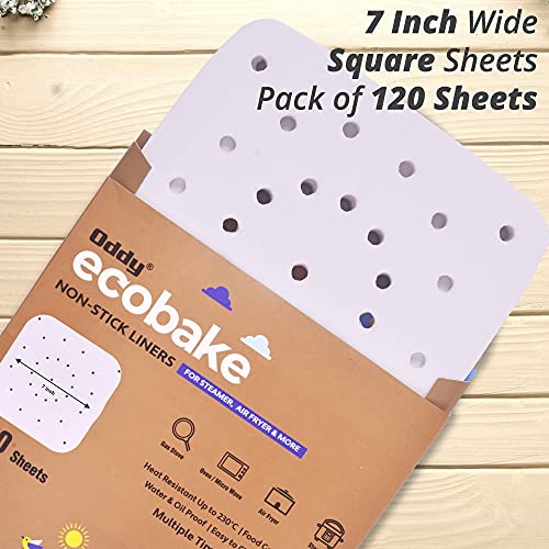 Oddy Uniwraps Ecobake Non-Stick Baking Paper for Steamer,Airfryer&More-Perforated,7 Inch Square,120 Pcs(White),170 mm - Image 2