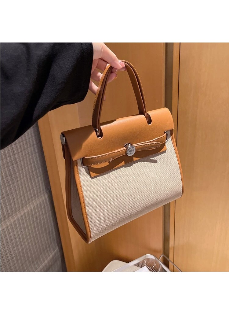 Generic - Luxury Canvas Kelly Bag 2024 Leather Fashion Platinum Womens Crossbody Light brown - Image 1