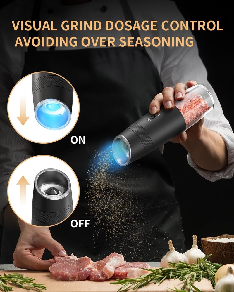 CircleJoy Gravity Electric Salt and Pepper Grinder Set Automatic Shakers Upgraded Pepper Mill with Rechargeable Base, External Adjustable Coarseness, LED Light, Easy Refill for Kitchen & Outdoor - Image 4