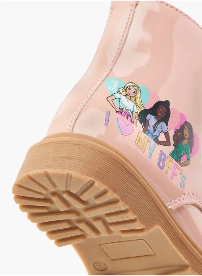 Barbie Printed Ankle Boots with Lace-Up Closure