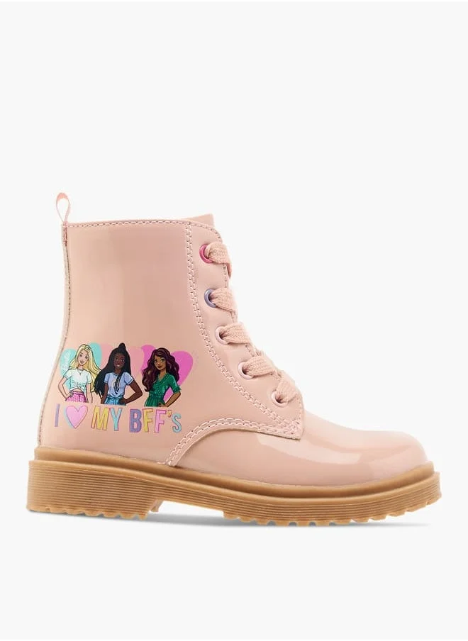 Barbie Printed Ankle Boots with Lace-Up Closure