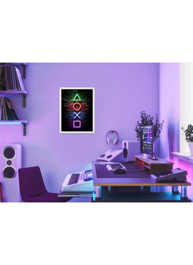 MEC - Triangle Square Circle X Digital Neon Wall Art Poster Frame - Image 1