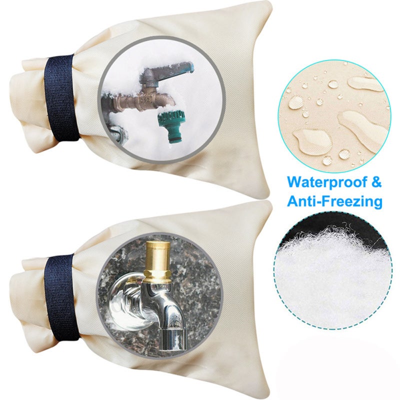 Outdoor Faucet Cover Sand Yellow Waterproof Oxford Cloth With Silk Wool Insulation - Freeze & Rust Protection Faucet Sock for Cold Weather Outdoor Plumbing Accessories - Image 3