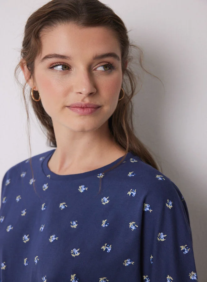 women'secret Long 100% cotton pajamas with blue flowers