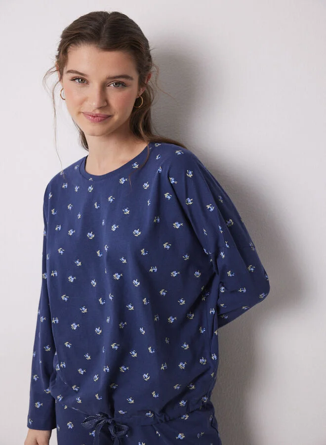 women'secret Long 100% cotton pajamas with blue flowers