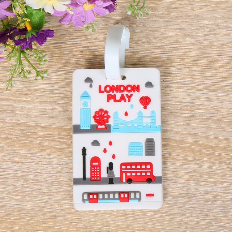 Creative PVC Luggage Tags Cartoon Suitcase ID London Street View 
