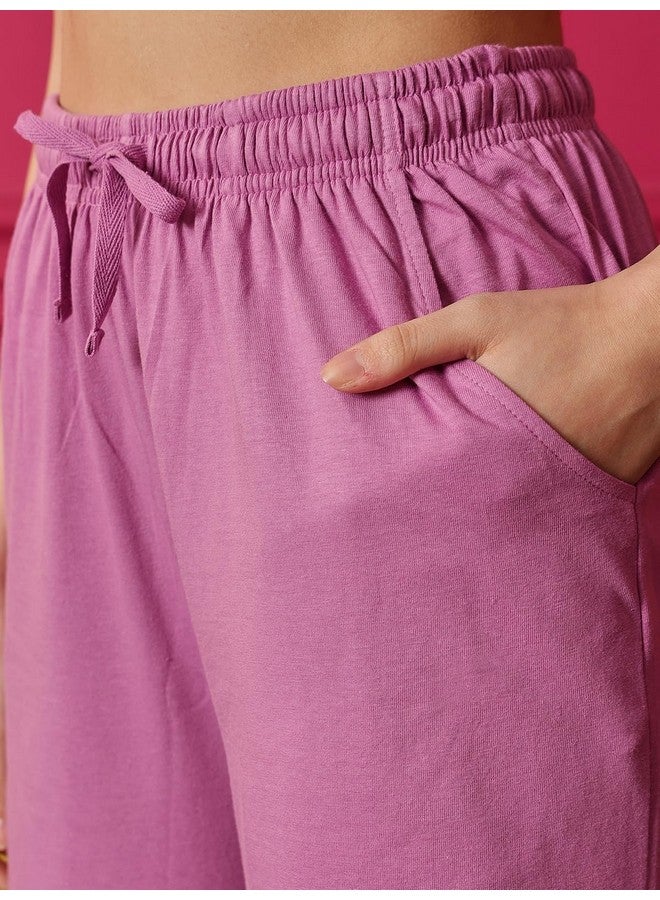 Clovia Women's Cotton Printed Top and Basic Capri Set (LS0598A15_Purple_M)-M - Image 4