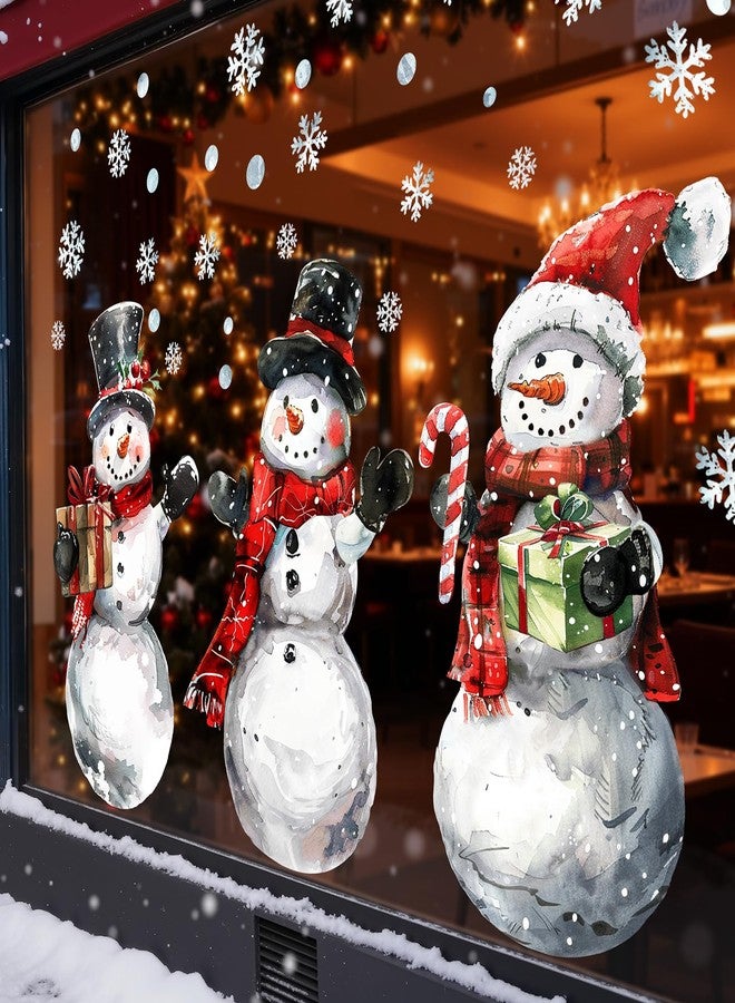 Ivenf Christmas Window Clings Decorations: 3 Sheets Extra Large Rustic Snowman Window Clings with Snowflakes, Watercolor Farmhouse Winter Xmas Stickers for Home Office School Holiday Party Décor - Image 1