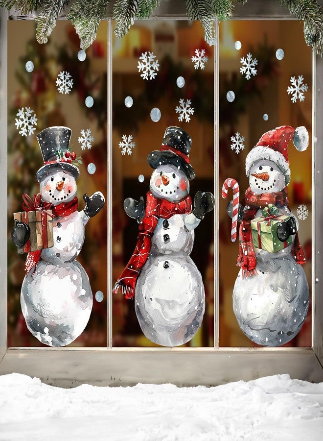 Ivenf Christmas Window Clings Decorations: 3 Sheets Extra Large Rustic Snowman Window Clings with Snowflakes, Watercolor Farmhouse Winter Xmas Stickers for Home Office School Holiday Party Décor - Image 4