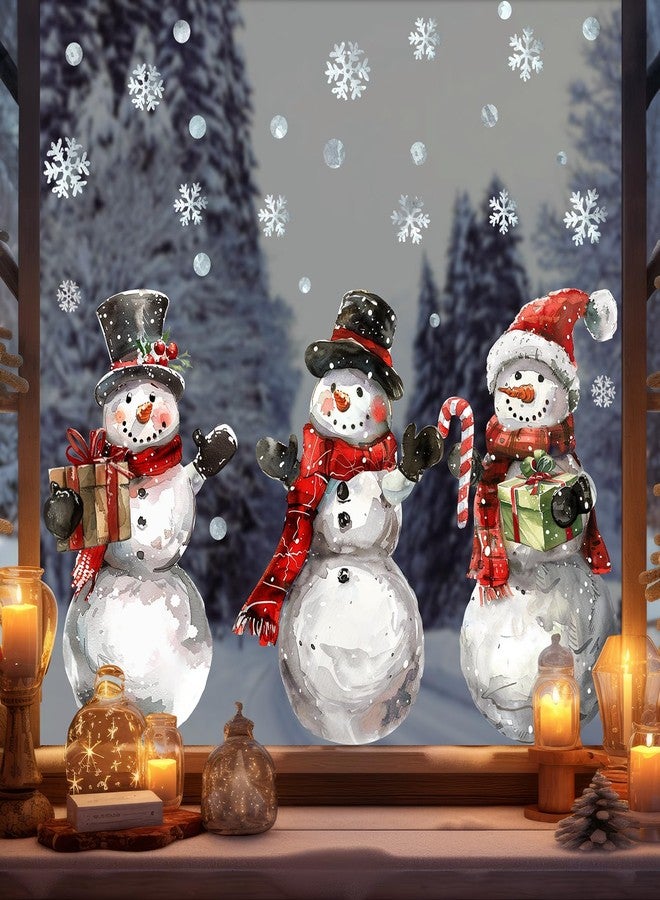 Ivenf Christmas Window Clings Decorations: 3 Sheets Extra Large Rustic Snowman Window Clings with Snowflakes, Watercolor Farmhouse Winter Xmas Stickers for Home Office School Holiday Party Décor - Image 5