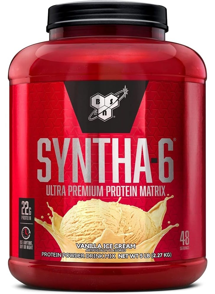 BSN Syntha-6 Ultra Premium Protein Matrix, Whey Protein Powder, Micellar Casein, Milk Protein Isolate Powder - Vanilla Ice Cream, 5 lbs, 48 Servings (2.27 KG) - Image 1