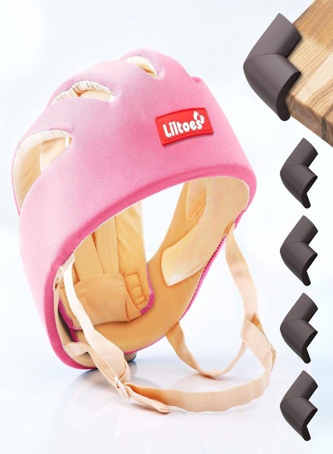 Liltoes Baby Safety Products Combo | LILTOES Baby Head Protector + Edge Guard for Safety of Kids 6M to 3 Years | Baby Safety Helmet with Corner Guard Protection (Pink+Corner) - Image 1