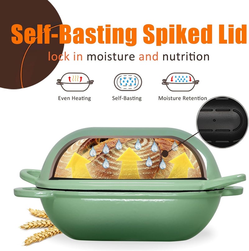 NSIRONS Enameled Cast Iron Sourdough Bread Oven, 2.5 QT Loaf Cast Iron Bread Pan with Lid, Oval Dutch Oven for Homemade Bread Baking, Meatloaf Pan with Lid (Fig Green) - Image 5