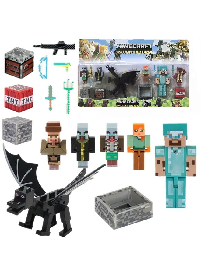 ماين كرافت لعبة مصغرة الشكل الطرفية كعكة الديكور الماس ستيف آخر الظل التنين مجموعة (مع الإضاءة) نموذج دمية بنة دمية يدوية الصنع - Image 1