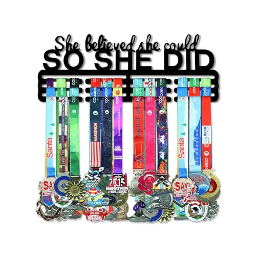 Resama Fashion Medal Hanger Holder Display Wall Rack Frame ShelfBlack Metal Medal Hanger Awards Ribbon CheerGymnasticsSoccer Easy to Install - Image 1