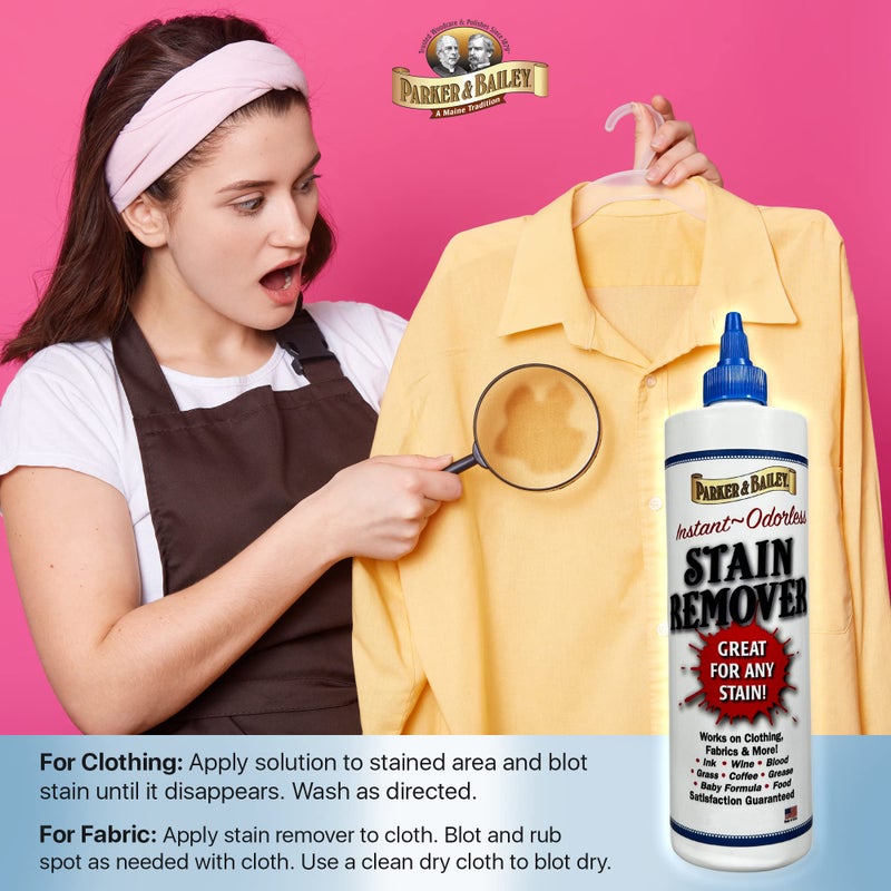 Parker & Bailey Liquid Stain Remover - Instant Stain Removal on Laundry Clothing Fabric Ink Grease Blood Grass Coffee Wine Food Carpet Upholstery Spot Cleaner Odor Free Detergent Booster, 8oz - Image 2