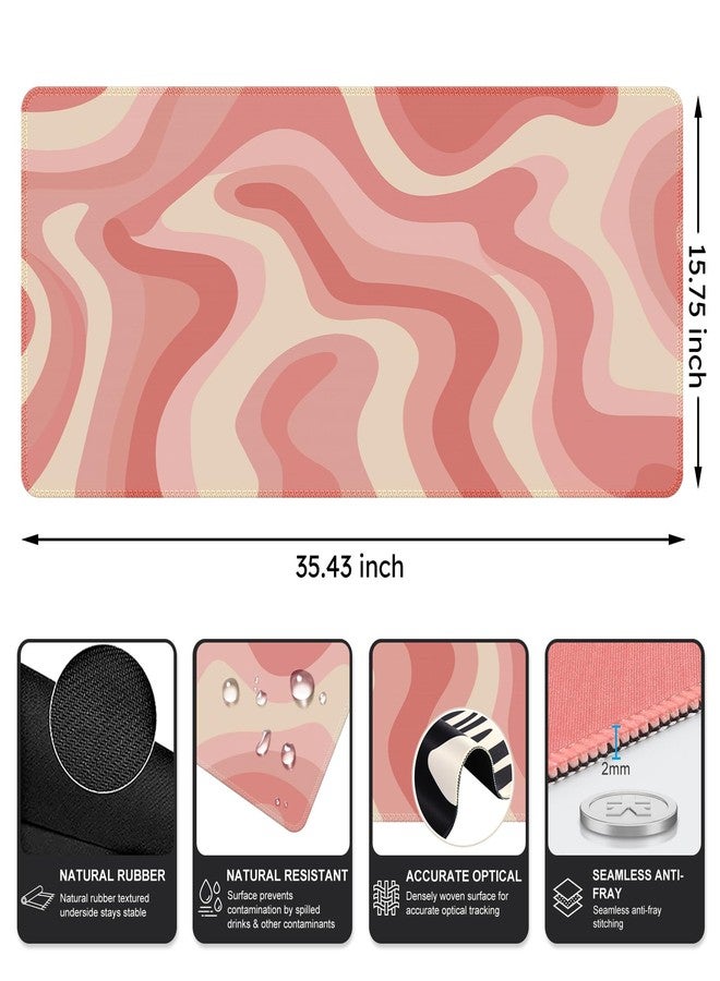 iCasso Desk Mat, Desk Matt for Desktop, Cute Desk Pad Mat, XXL Large Mouse Pad for Desk, Anti-Slip Big Mousepad with Stitched Edges, Keyboard Pad Mouse Mat for Computer (Pink Topographic) - Image 2