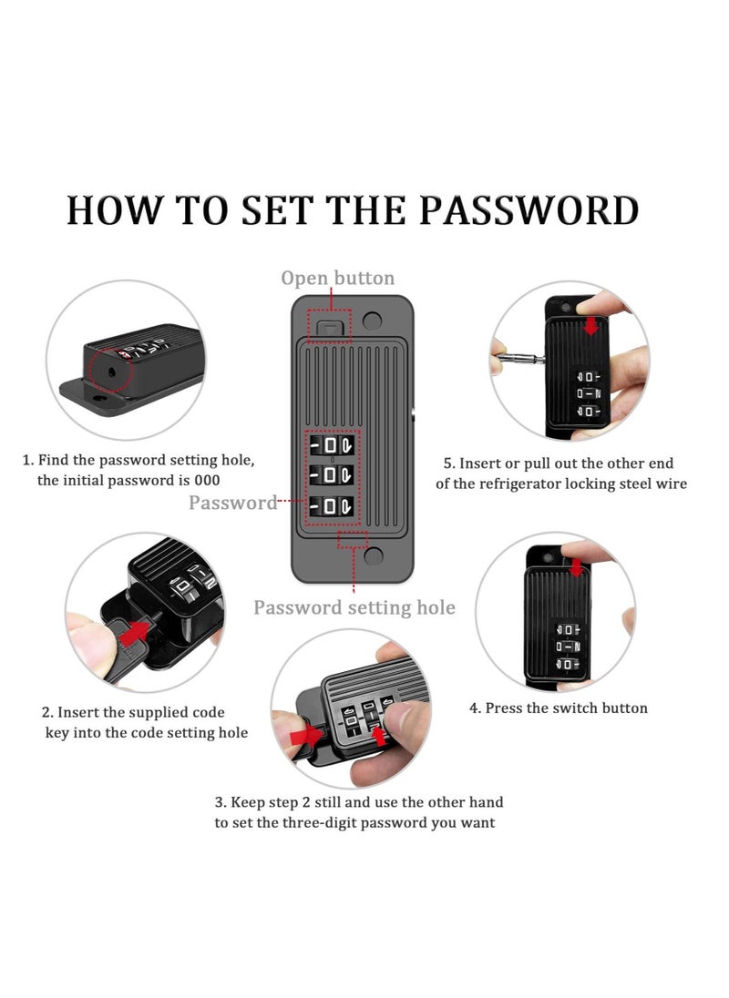 Refrigerator Lock, Fridge Lock with Password, Strong Durable Duty Upgraded Multifunctional Cabinet Locks for Refrigerator, for Refrigerator, Cabinets and Drawers, Closets, Windows, Doors (Black)