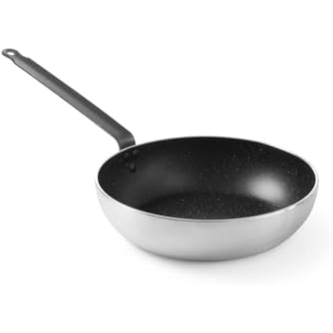 Sartn Wok Fondo De Induccin Apto Para Todas Las Fuentes De Calor Y Hornos Hasta 260 C Recubrimiento Antiadherente Mango Largo Remachado Base 210 مم Dimetro 320XH 95 مم ألومنيوم