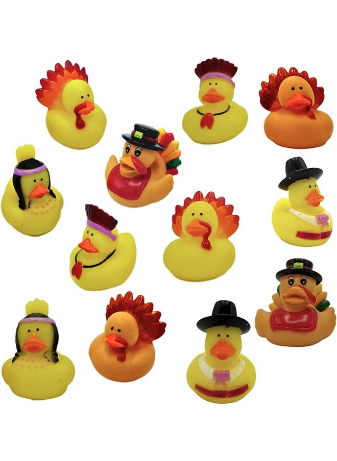 4E's Novelty 4E's Novelty Thanksgiving Rubber Duckies (12 Pack) Thanksgiving Themed Rubber Ducks Bulk Turkey & Pilgrim Ducks, Thanksgiving Party Favors Supplies for Kids Adults, Table Centerpiece, Bath Toys  - Image 1