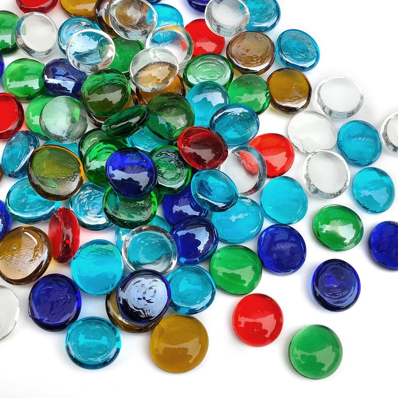 FANTIAN 50 Pcs Flat Glass Marbles for Vase, Mancala Beads Gems. Decorative Glass Rocks for Vase Filler Fish Tank Floral Crafts Centerpieces and Mosaic - Image 1