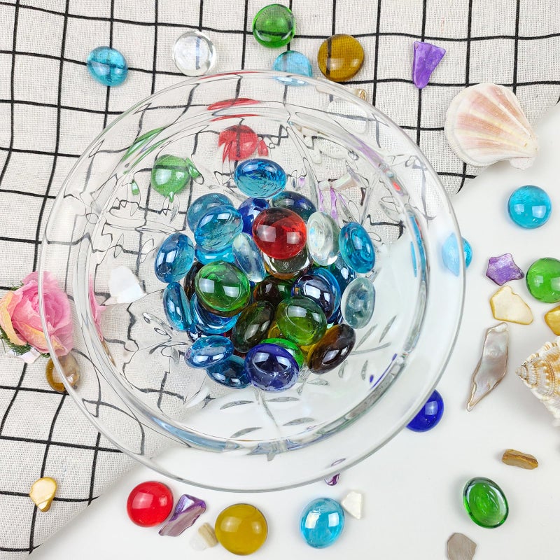 FANTIAN 50 Pcs Flat Glass Marbles for Vase, Mancala Beads Gems. Decorative Glass Rocks for Vase Filler Fish Tank Floral Crafts Centerpieces and Mosaic - Image 5