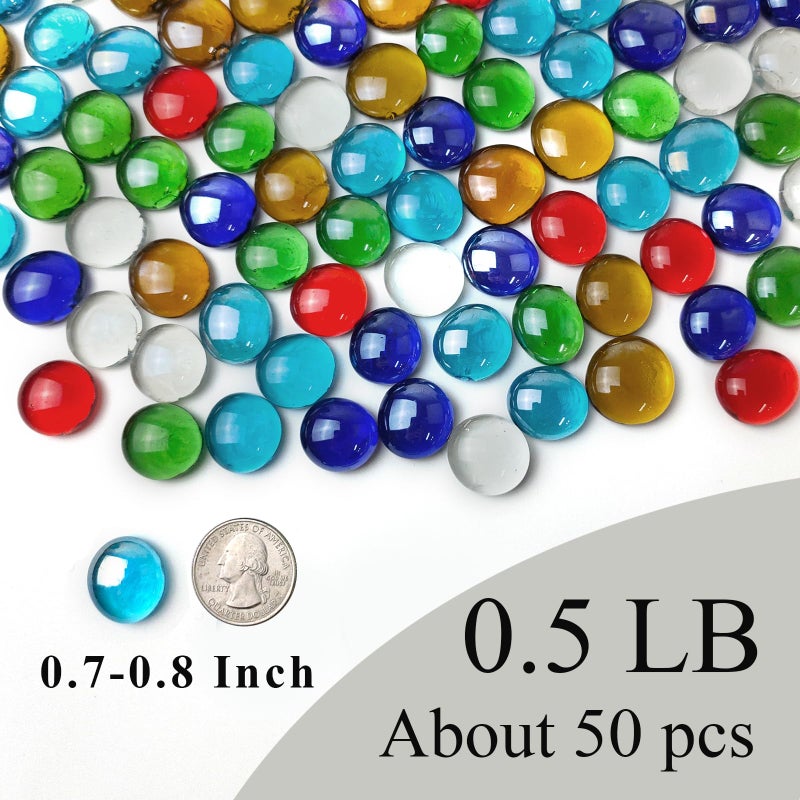 FANTIAN 50 Pcs Flat Glass Marbles for Vase, Mancala Beads Gems. Decorative Glass Rocks for Vase Filler Fish Tank Floral Crafts Centerpieces and Mosaic - Image 2