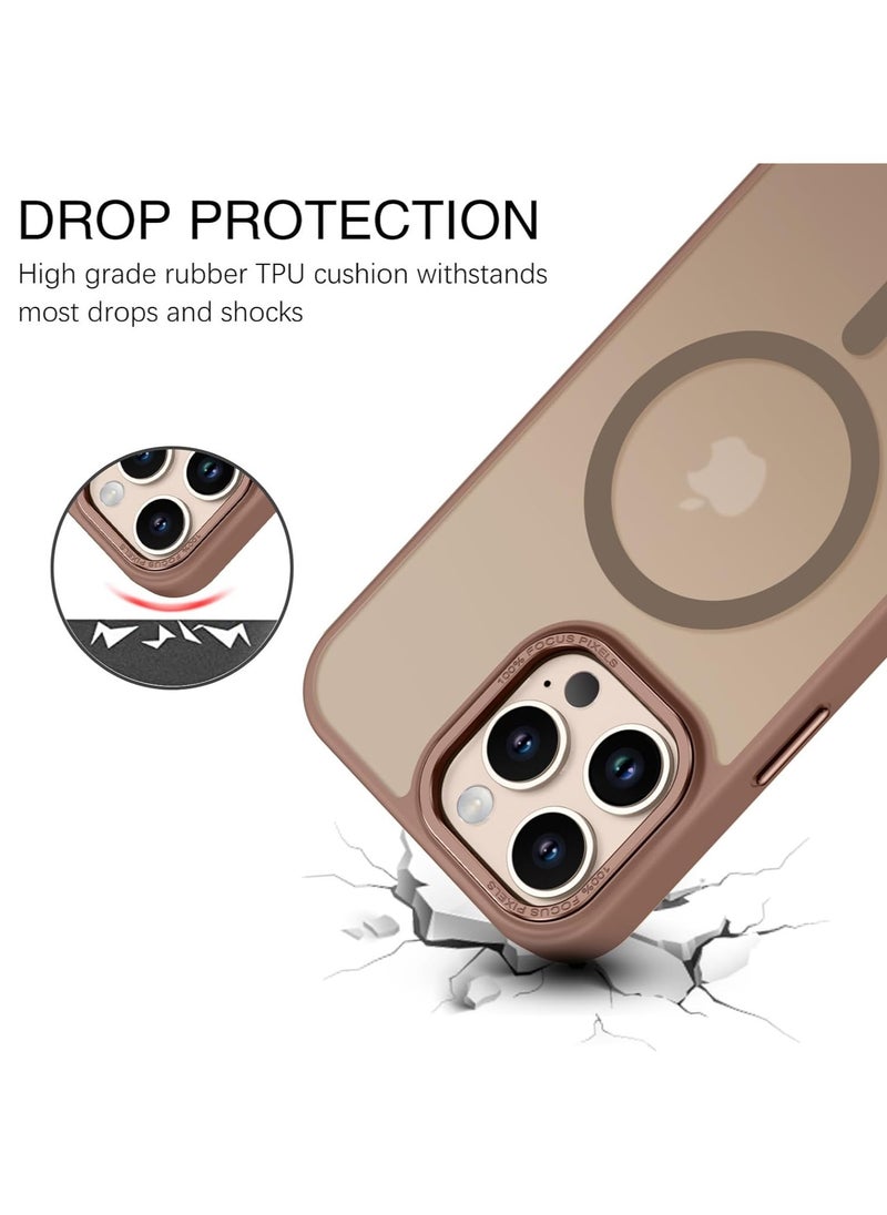 Denx - Magnetic Matte Case for iPhone 16 Pro Compatible with MagSafe, Plating Luxury Cover, Matte Soft TPU Shockproof Protective Phone Case, Compatible with iPhone 16 Pro (Desert Titanium) - Image 1