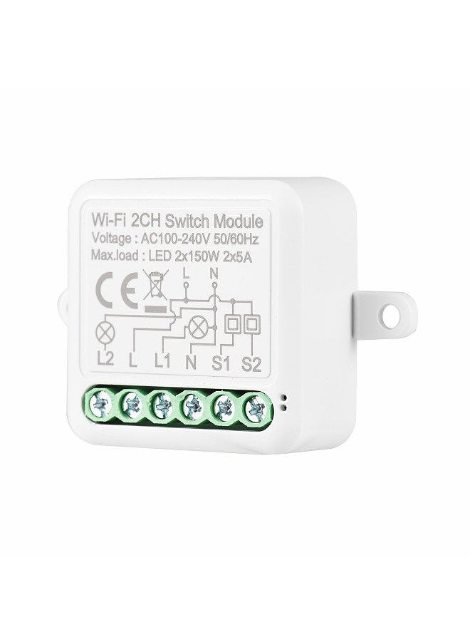 Generic - 2CH WIFI Switch Module Mini Smart Module with Voice Control Mobilephone APP Control Timing Function Compatible with Google Assistant Amazon Alexa LED 300W, 10A - Image 1